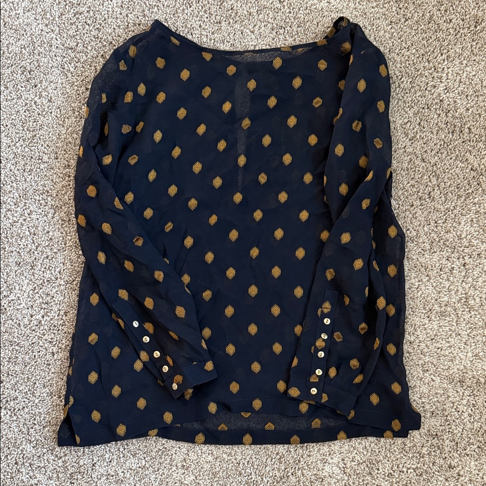 Club Monaco Navy and Gold Polka Dot Women's Blouse